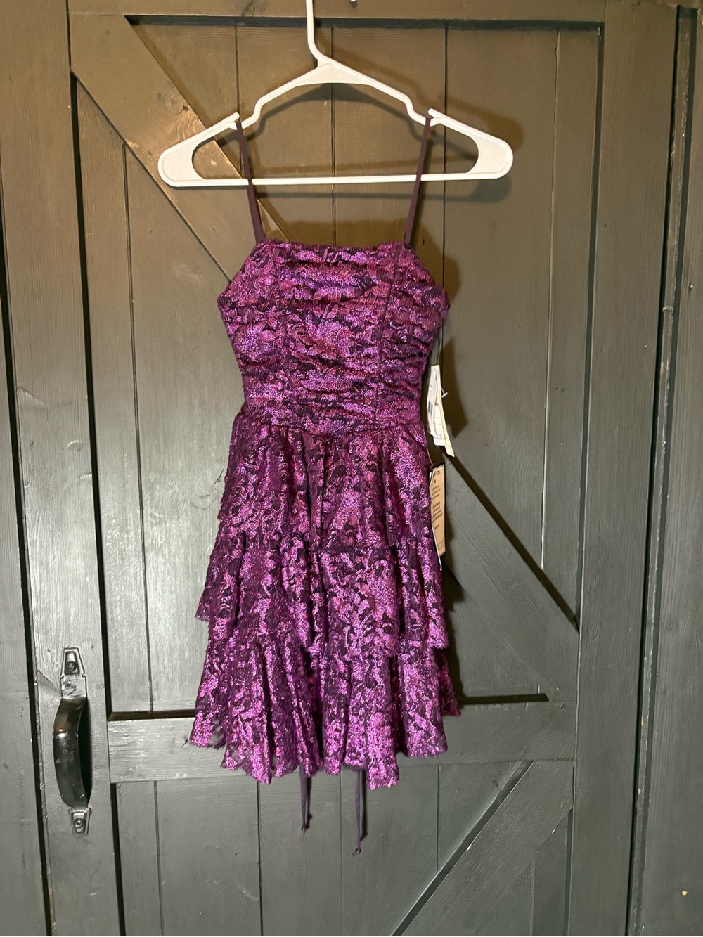 Macy's Deep Purple Lace Tiered Spaghetti-Strap Mini Dress